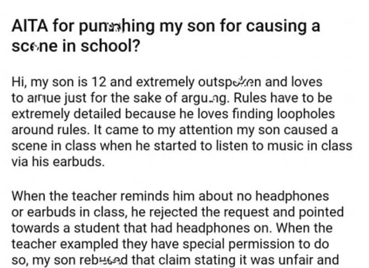 AITA for punishing my son for causing a scene in school?